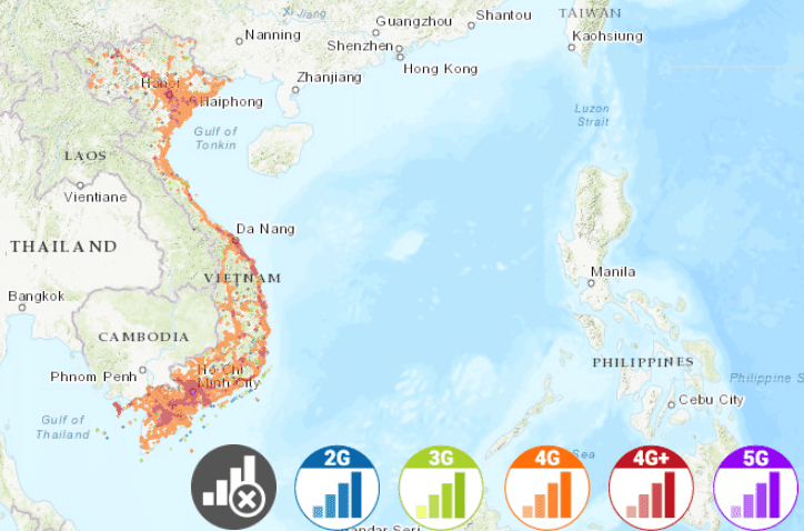 MobiFone Vietnam eSIM coverage Map - 3G, 4G, 4G+ & 5G - Gigago