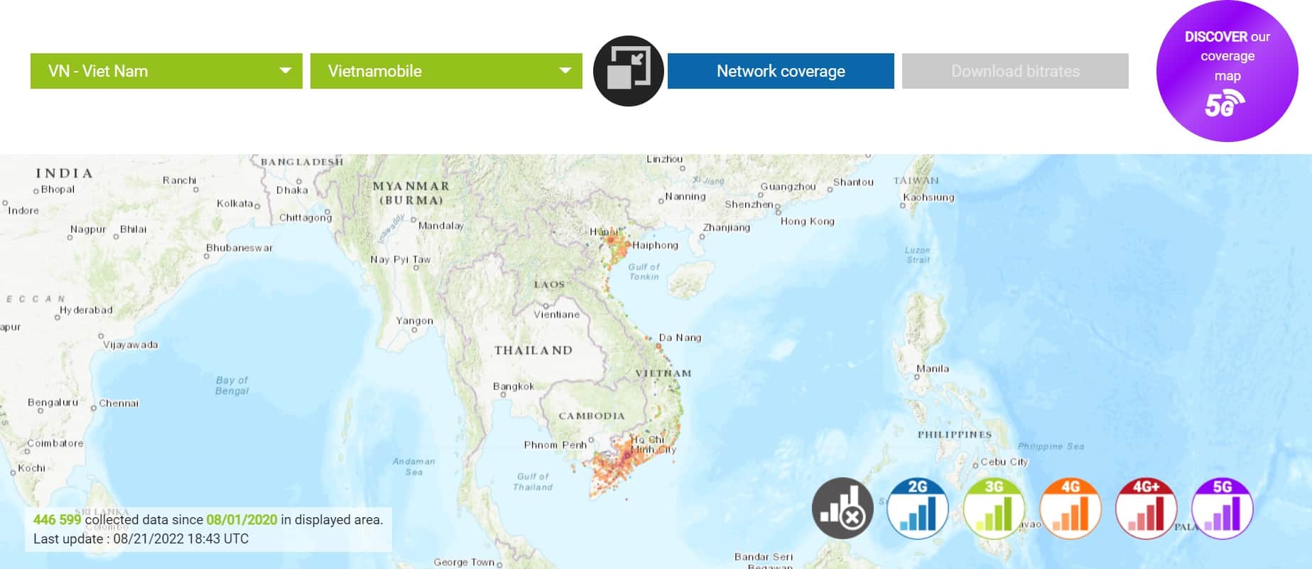Vietnamobile network coverage map - Gigago