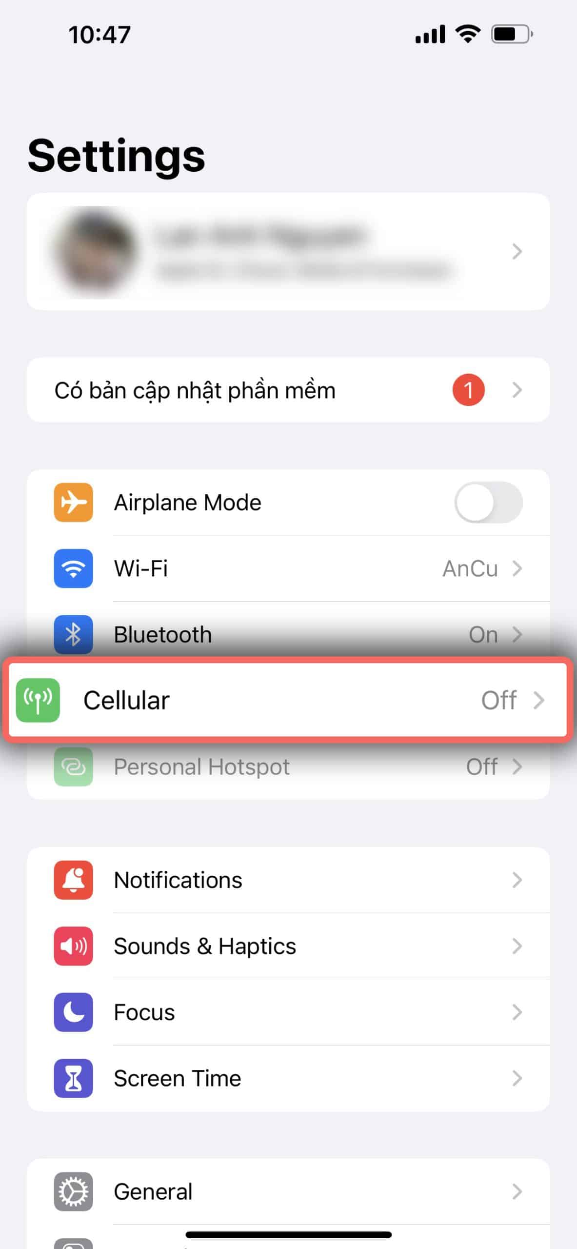 Chọn <strong>Cellular/Mobile data</strong>