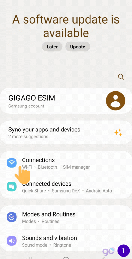 Các bước cài đặt eSIM trên Samsung bằng nhập mã thủ công