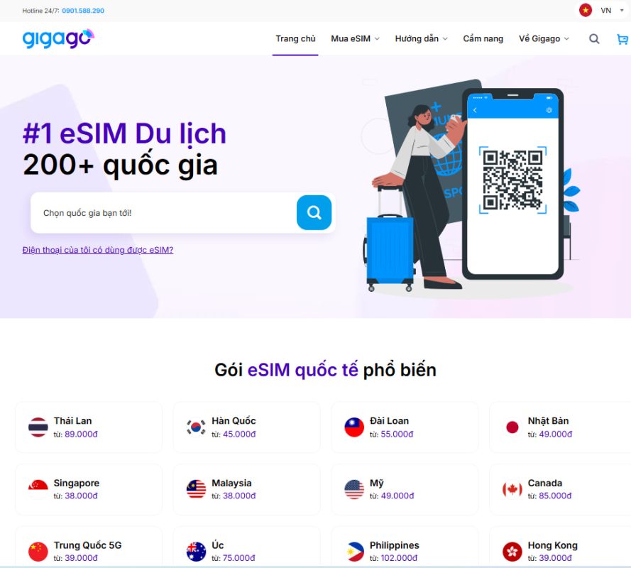 Gigago - top nhà cung cấp esim tốt nhất trên thế giới