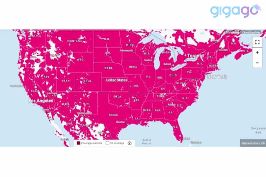 Phạm vi phủ sóng nhà mạng T-Mobile gigago