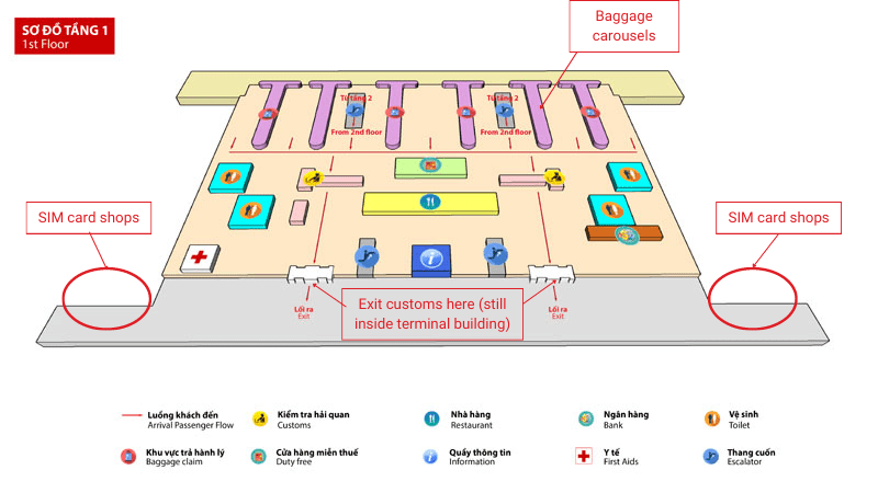 Map of Vietnam sim card stores at Noi Bai airport, Hanoi, gigago