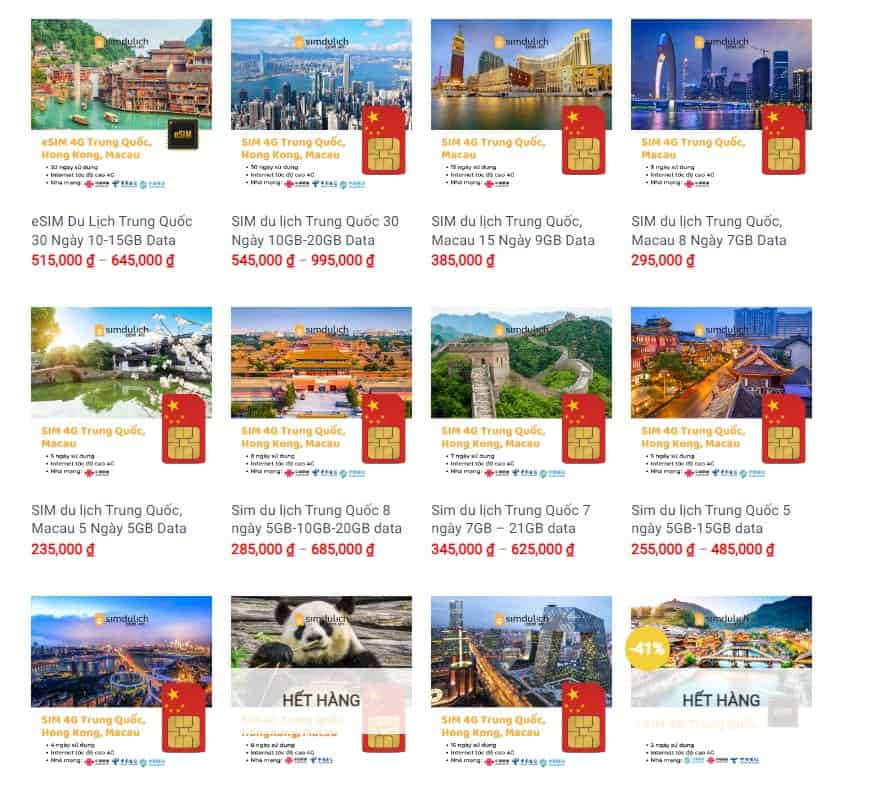 SIM du lịch Châu Á Trung Quốc, Macao  bán trực tuyến