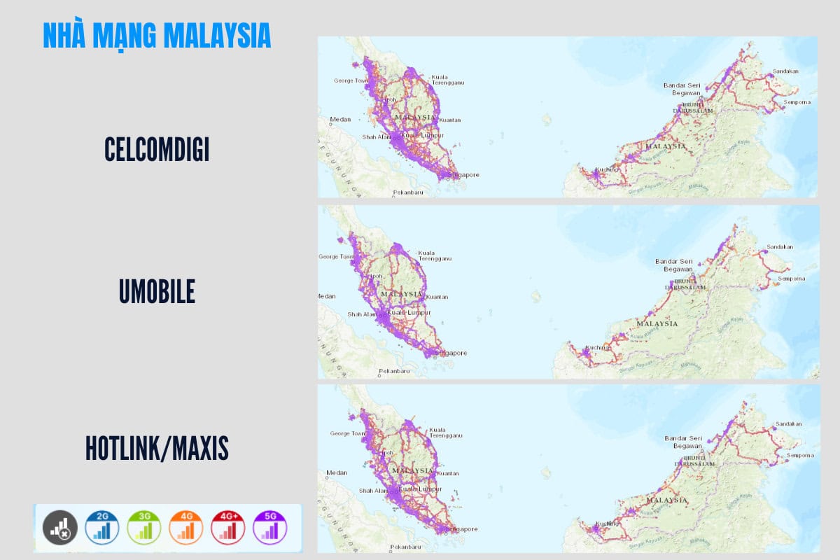 Vùng phủ sóng 3 nhà mạng lớn của Malaysia