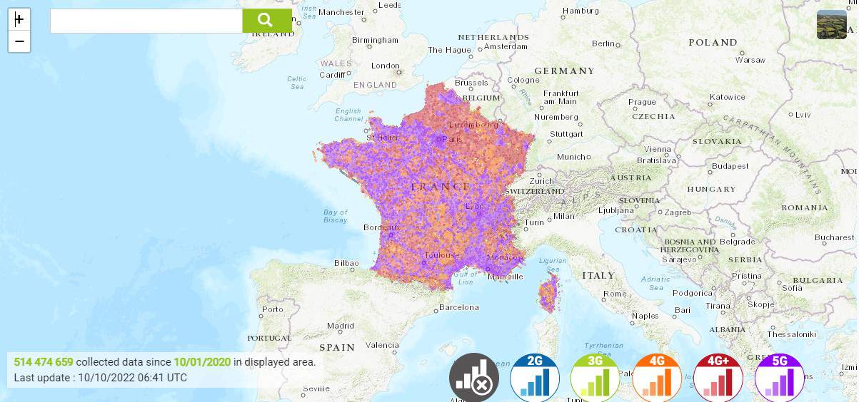 Phạm vi bao phủ nhà mạng Bouygues Telekom tại Pháp