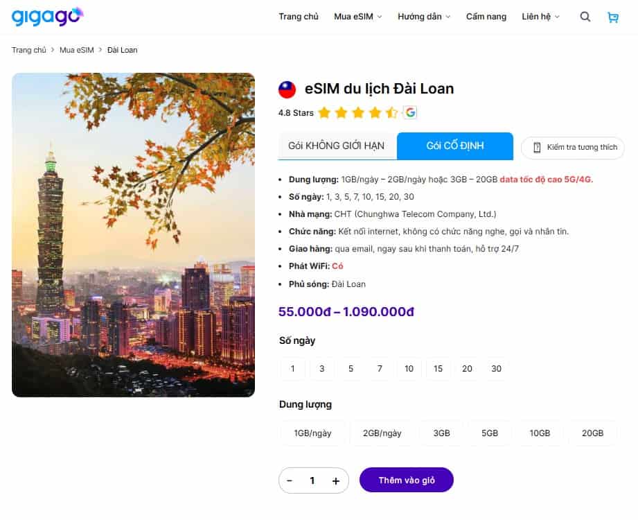 eSIM du lịch Đài Loan của Gigago tối ưu hơn SIM vật lý