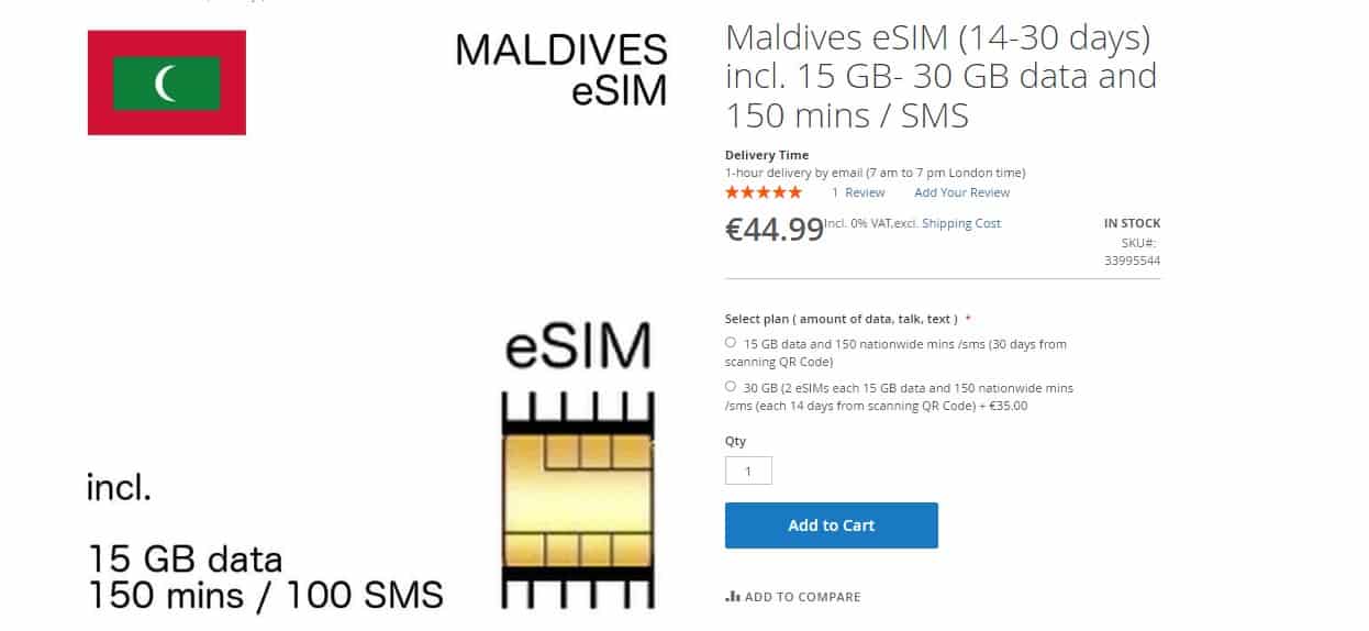 Gói cước eSIM Maldives của Prepaid Global - Sim du lịch Maldives