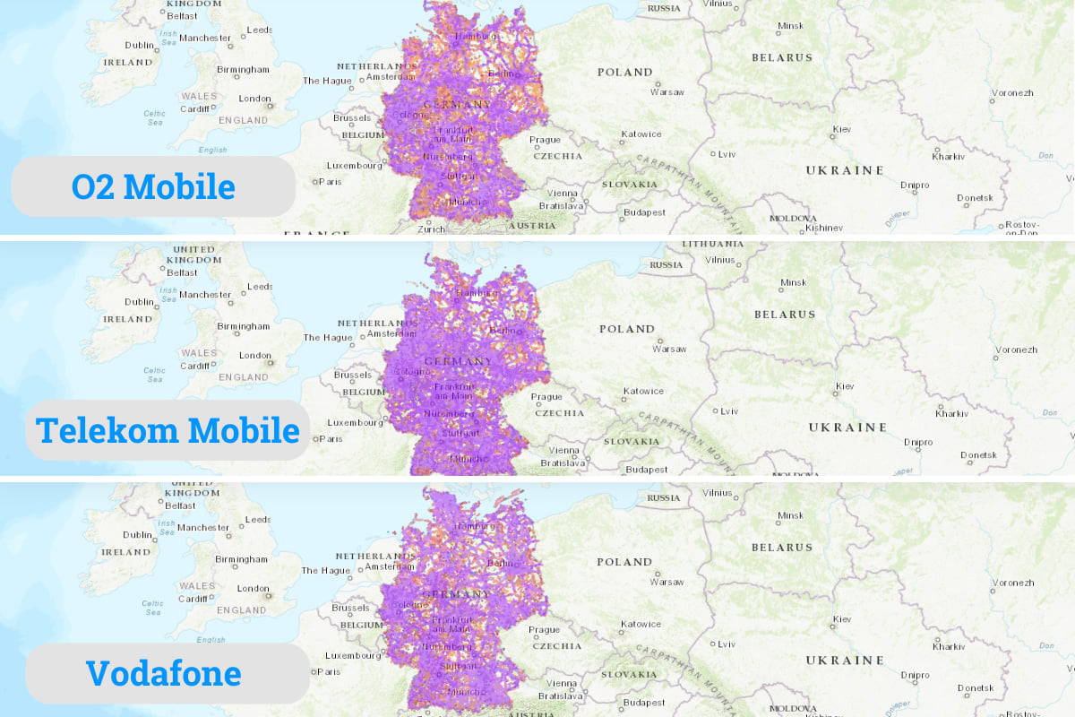 Vùng phủ sóng của 3 nhà mạng lớn ở Đức