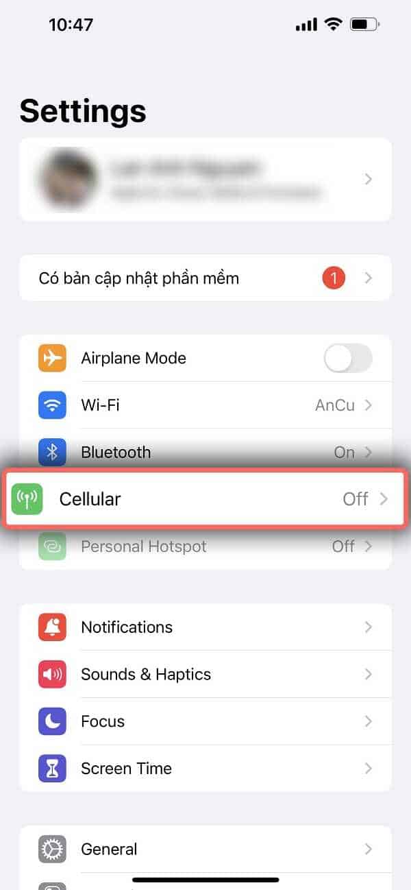 Select <strong>Cellular/Mobile data</strong>
