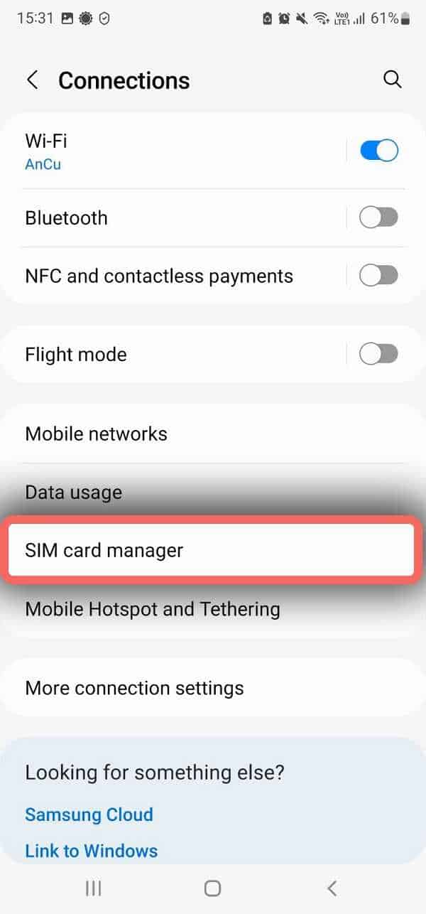 Chọn <strong>SIM card manager</strong>