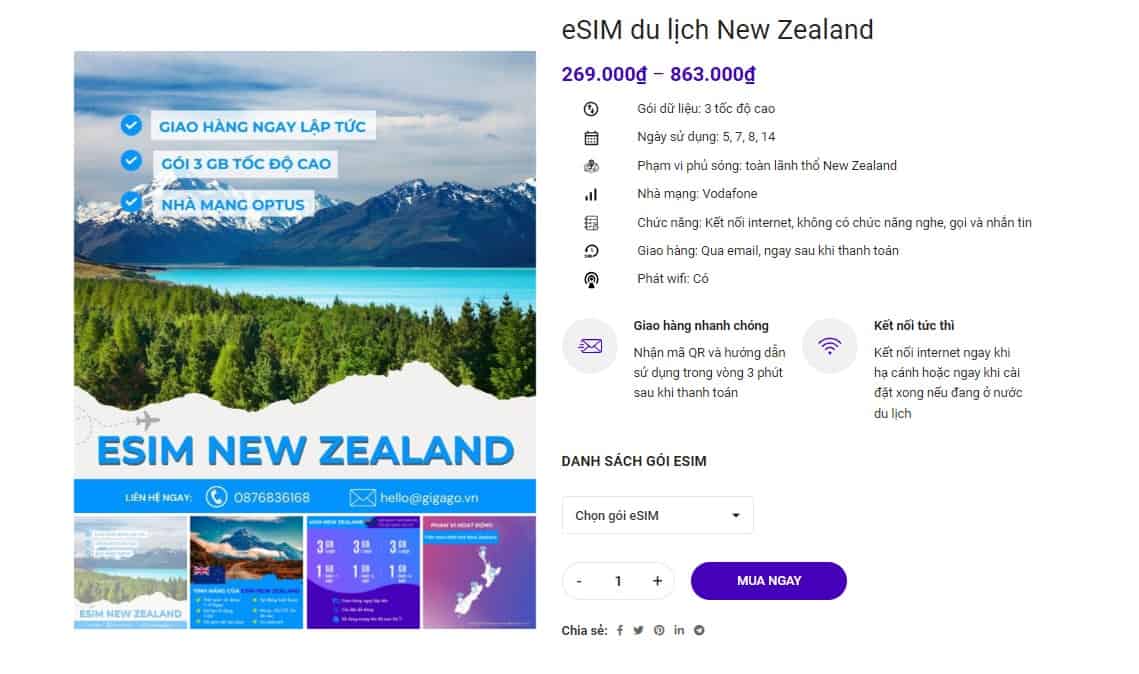 Gigago esim New Zealand - sim du lịch New Zealand