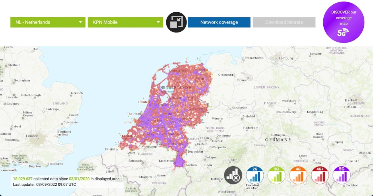 Độ phủ sóng mạng 4G/5G của nhà mạng KPN Hà Lan (Nguồn: Opensignal)