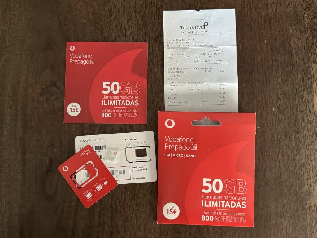 SIM của nhà mạng Vodafone Tây Ban Nha