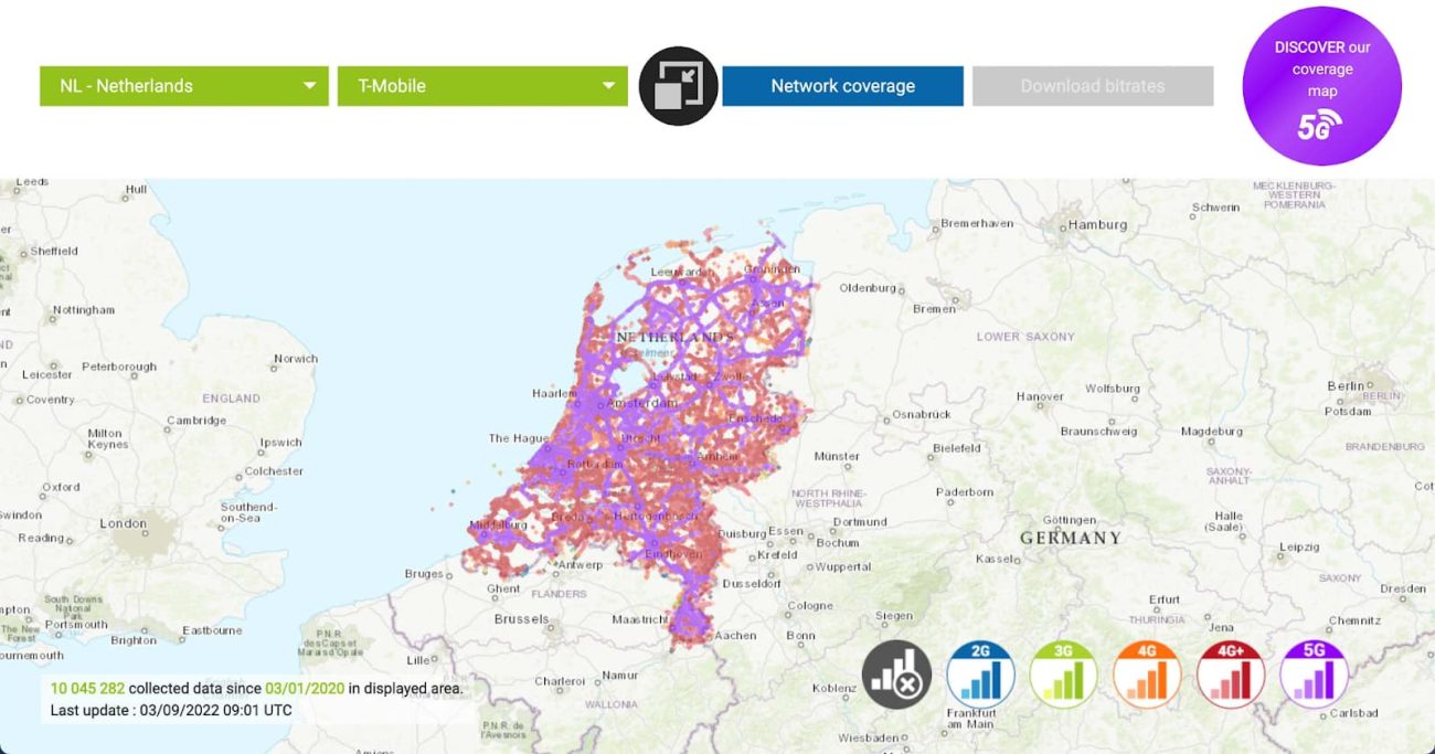 Độ phủ sóng mạng 4G/5G của nhà mạng T-Mobile Hà Lan (Nguồn: Opensignal)