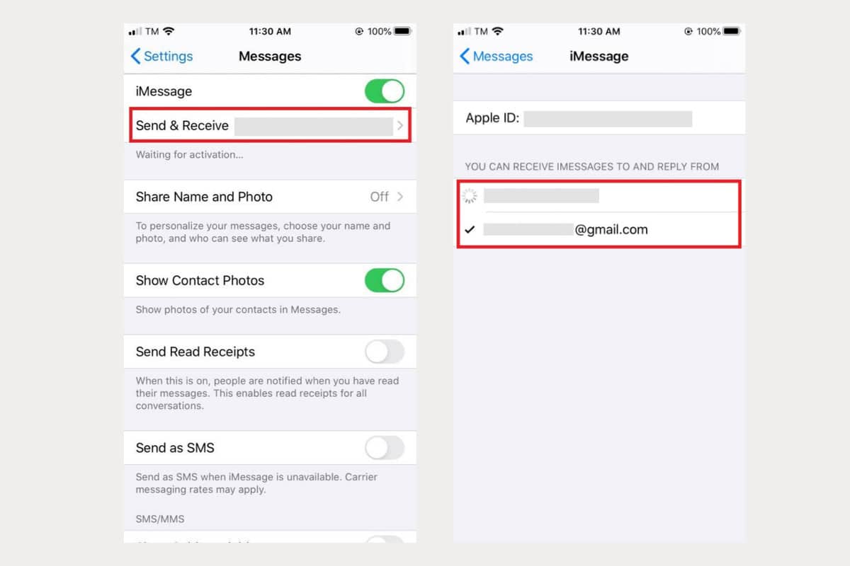 Các bước kiểm tra Trong Gửi và nhận đúng email để kích hoạt được iMessage/SMS trên eSIM