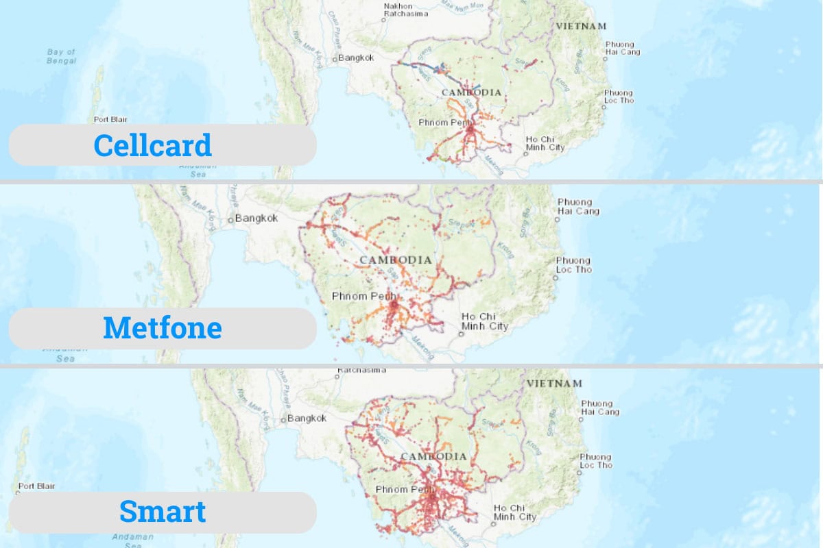 Bản đồ phủ sóng tại Campuchia (Nguồn: nPerf) 