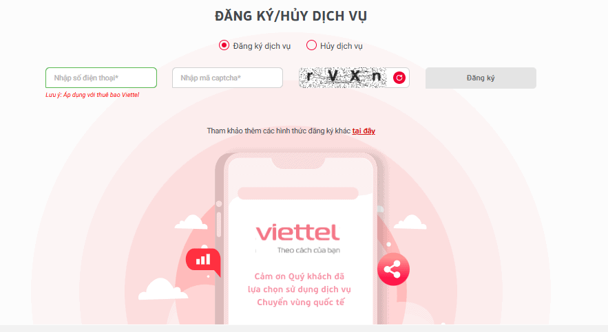 Đăng ký chuyển vùng quốc tế roaming của viettel