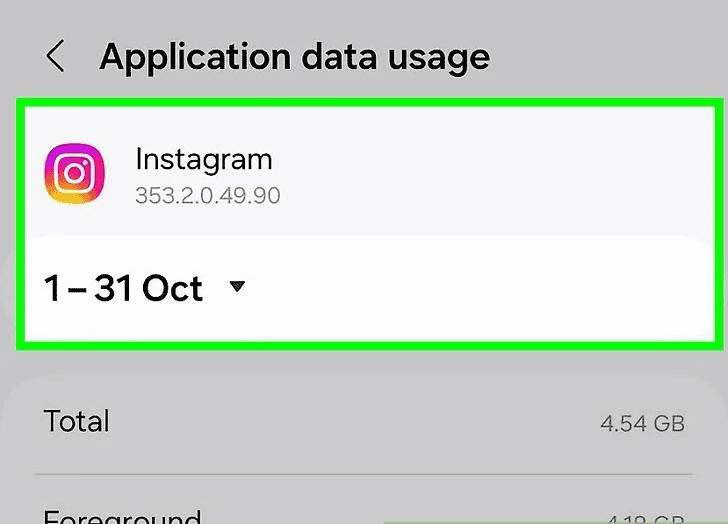 Dưng lượng data mà một ứng dụng instagram đã dùng trong 1 tháng