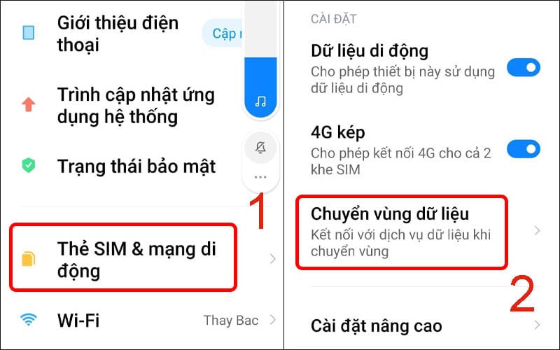 Các bước bật roaming trên Android