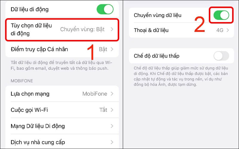 Các bước bật roaming trên iPhone