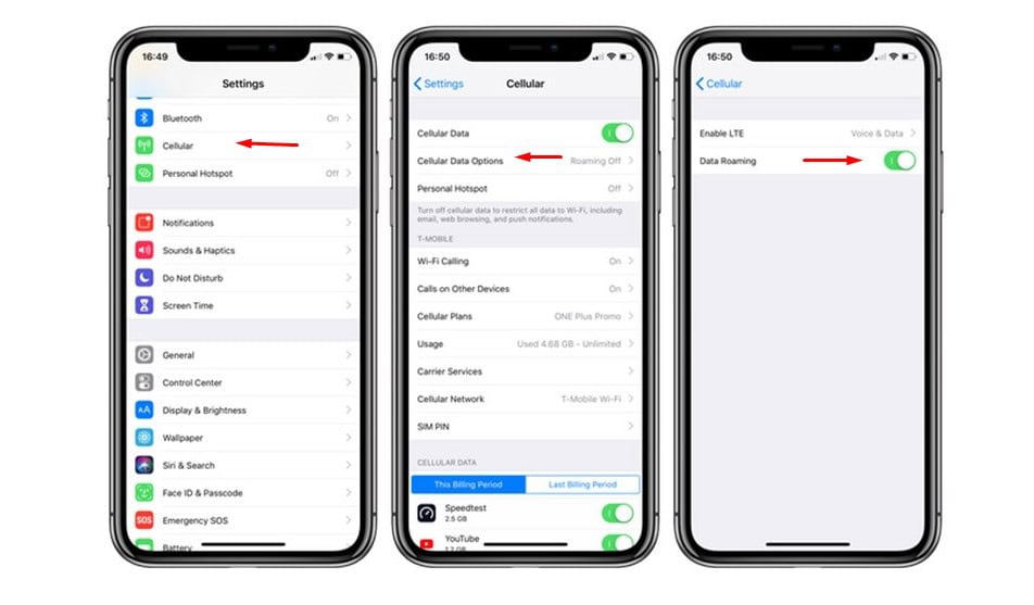 Các bước bật roaming trên iPhone