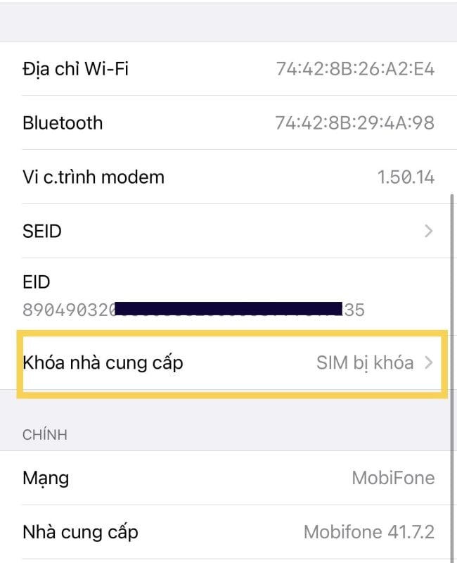 Máy lock có hiển thị thông tin: SIM bị khóa