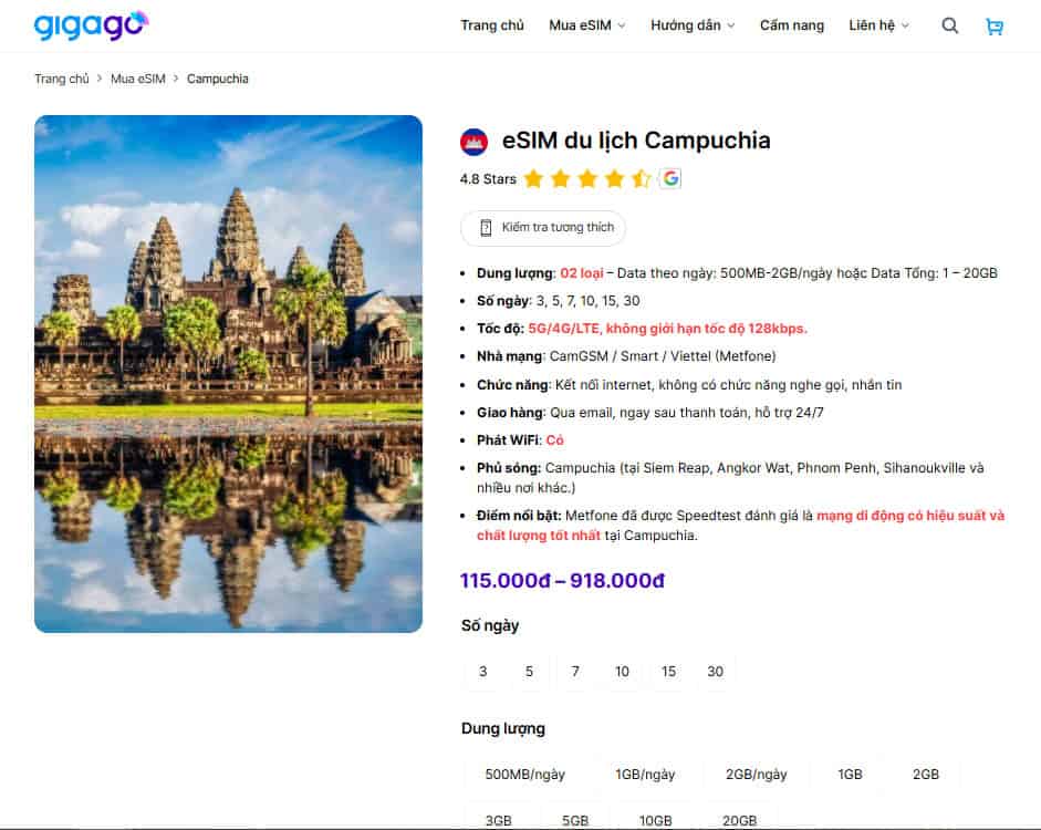Bạn có thể tham khảo eSIM Campuchia nếu ở dài ngày