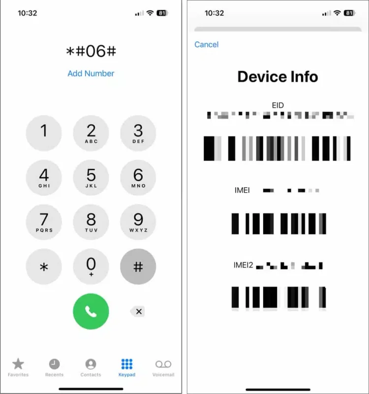 Tìm EID của iPhone qua ứng dụng điện thoại