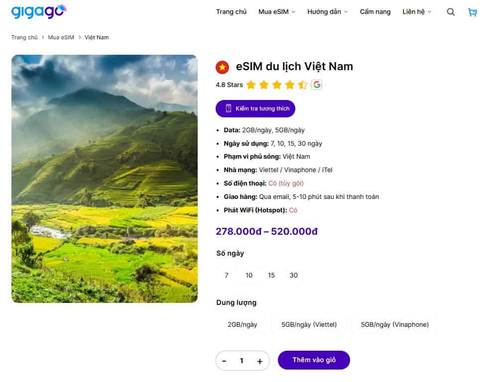 eSIM Việt Nam của Gigago thay thế tối ưu cho SIM Mỹ khi về Việt Nam