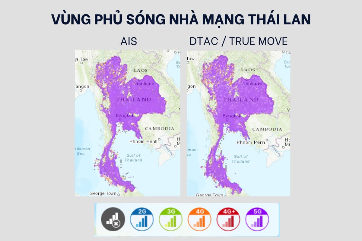 Vùng phủ sóng nhà mạng Thái Lan