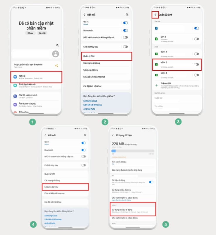 Các bước kiểm tra dung lượng eSIM đã sử dụng trên Android