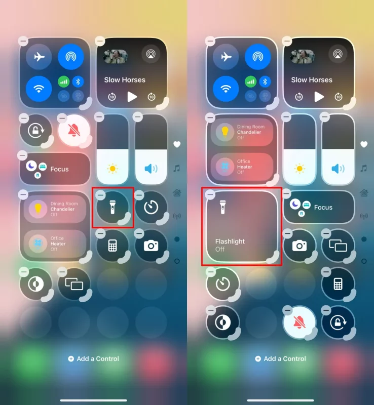 Giao diện quản lý tính năng Quick settings trên iOS 18