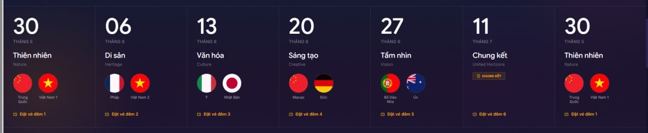 Lịch thi đấu xem lễ hội pháo hoa quốc tế Đà Nẵng 2026