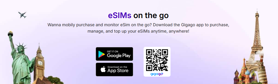 Mã QR app Gigago eSIM cung cấp eSIM du lịch World Cup 2026